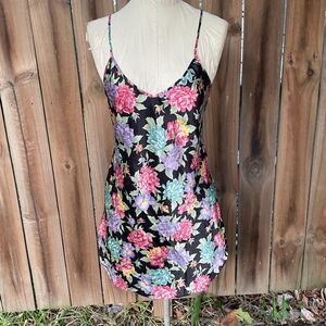 Vintage 80s INTIMATE MOODS Chemise FLORAL Satin Baby Doll M